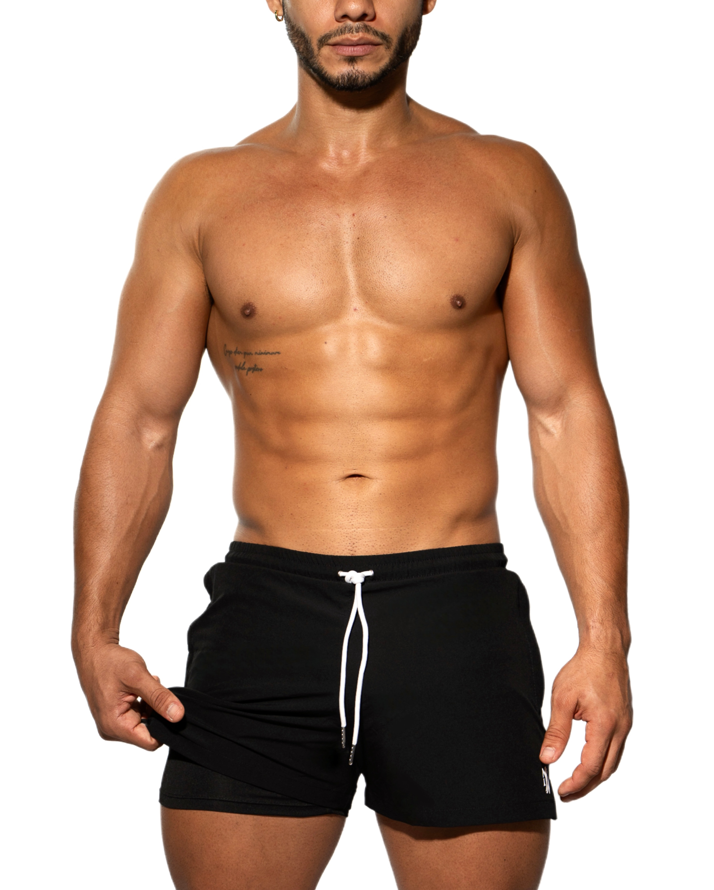 Traje de baño clásico de lujo de seda negra para hombre